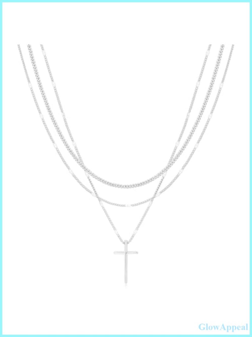 Layered Cross Necklace Silver Plated 3-Layer Stacked Adjustable Women